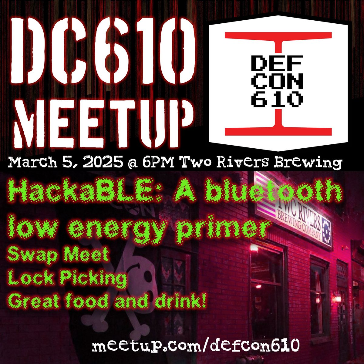 This Wednesday (3/5) at 6PM! Come on our to our Monthly Meetup! Ben will be giving a talk on the basics of bluetooth low energy. Learn, heckle, or just have a good drink and chat with the rest of the group.  

meetup.com/defcon610/even… 

#defcon #hacking #hacker #hacking #bluetooth