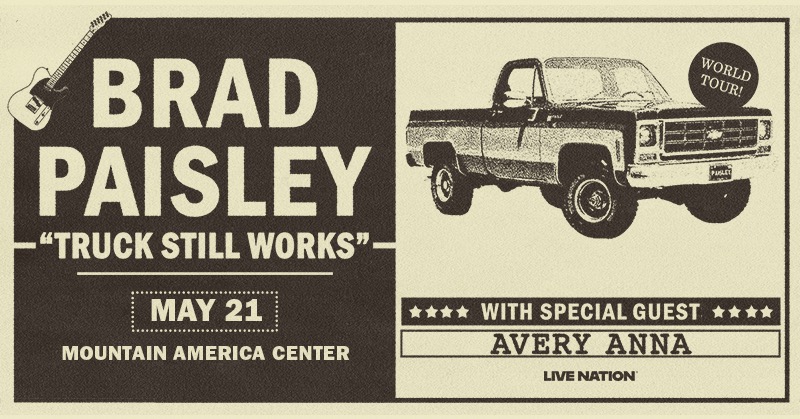 JUST ANNOUNCED!
@bradpaisley's 'Truck Still Works' World Tour with special guest @avery.anna.music is coming to the Mountain America Center on May 21, 2025! 🤠🛻
Tix on sale Fri, 3/7 @ 10AM: bit.ly/4bua4e8
