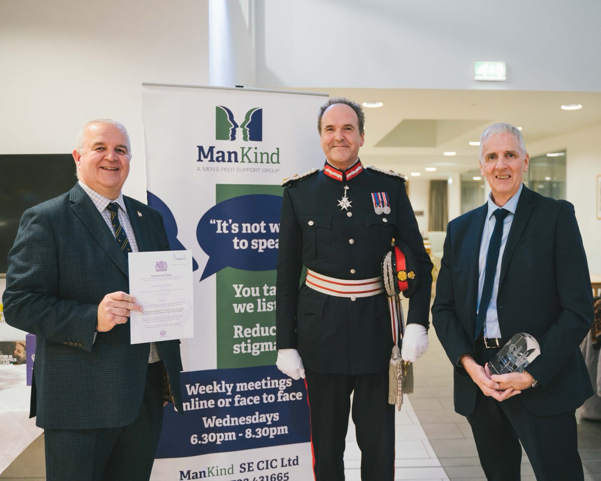 Congratulations to ManKind who were last week presented with their <a href="/KingsAwardVS/">The King's Award</a> by the Lord-Lieutenant in Eastbourne.

ManKind was set up in 2020 to help support men who may need mental-health support or just someone to talk to without judgement.

#KAVS #Volunteers #EastSussex