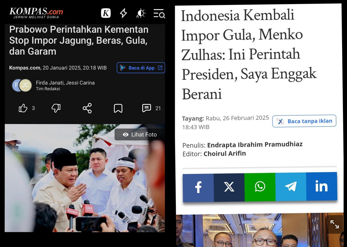 Presidennya perintahkan stop impor, tapi Menterinya ngotot impor pake nama Presiden. Mana yg bener ini? 😂