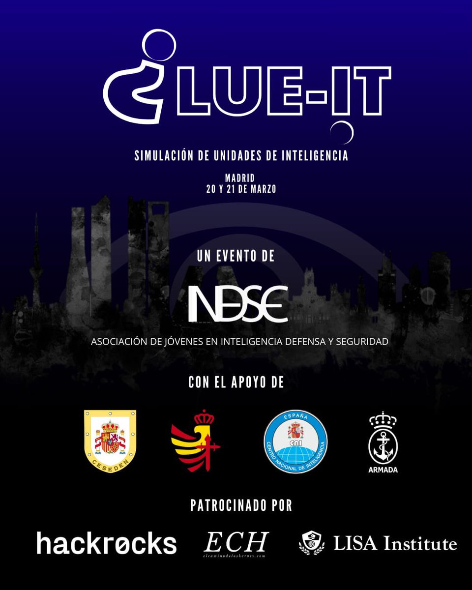¡Inscripciones abiertas para CLUE IT! 

II edición de la simulación de unidades de inteligencia organizada por <a href="/INDESEC_ES/">Jóvenes en Inteligencia, Defensa y Seguridad</a>  

Toda la información en nuestra web: indesec.es/clue-it-2025/

#CLUEIT #inteligencia  #Seguridad #Defensa