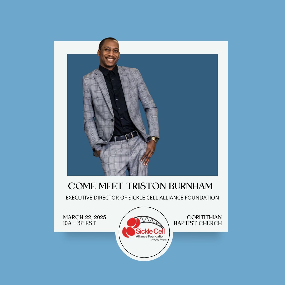 Meet our Executive Director, Triston Burnham, at Live Well Cincinnati: Health &amp; Healing Expo on March 22! Hear his journey with Sickle Cell &amp; insights on community support. Don’t miss this FREE event!

📍Corinthian Baptist Church: 10 AM - 3 PM.

#SickleCell #Cincinnati #SCAFCincy