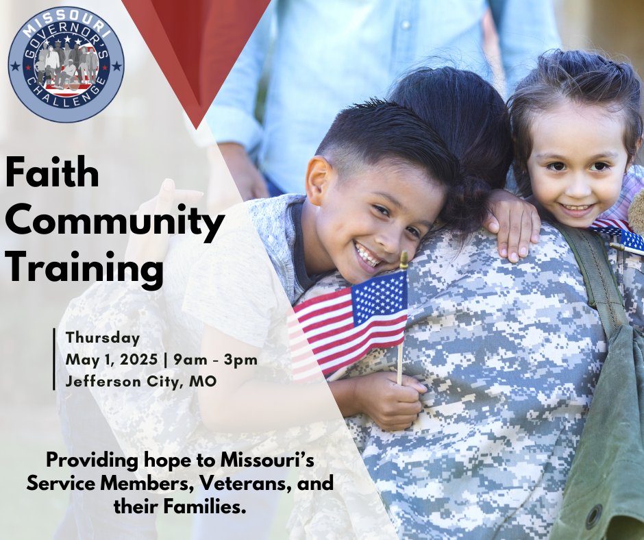 Missouri Governor's Challenge Team (@mogovchallenge) on Twitter photo You are invited to attend a day of training for Faith Community Leaders and their staff. Learn about the military culture, #SuicidePrevention, lethal means safety, and community resources. Registration open thru 18 April, email info@mogovchallenge.com #Missouri #FaithLeaders You are invited to attend a day of training for Faith Community Leaders and their staff. Learn about the military culture, #SuicidePrevention, lethal means safety, and community resources. Registration open thru 18 April, email info@mogovchallenge.com #Missouri #FaithLeaders