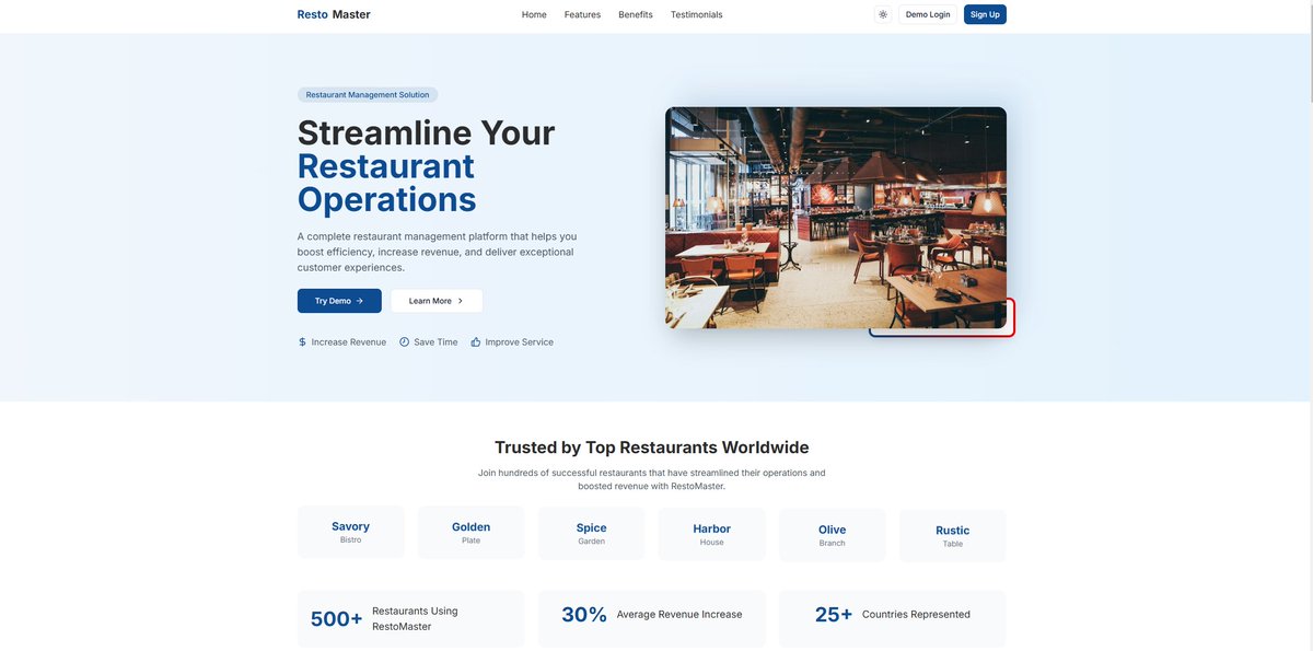 Welcome to Resto Master!

"Introducing #RestoMaster—the smarter way to manage restaurants! 🚀 Stay organized, boost reservations, and optimize operations all in one place. Are you ready to level up your restaurant business? 🍽️✨ #RestaurantTech #Innovation"