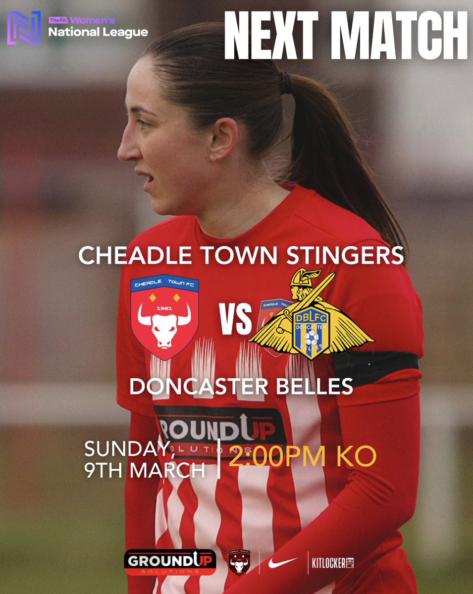 NEXT MATCH
Next Sunday we play <a href="/donnybelles/">Doncaster Rovers Belles</a> away at their home grounds ⚽️

Come and support the team to bring home another 3pts! 🐝

Adress: Denaby Main FC, Wadworth Street, DN12 4AL