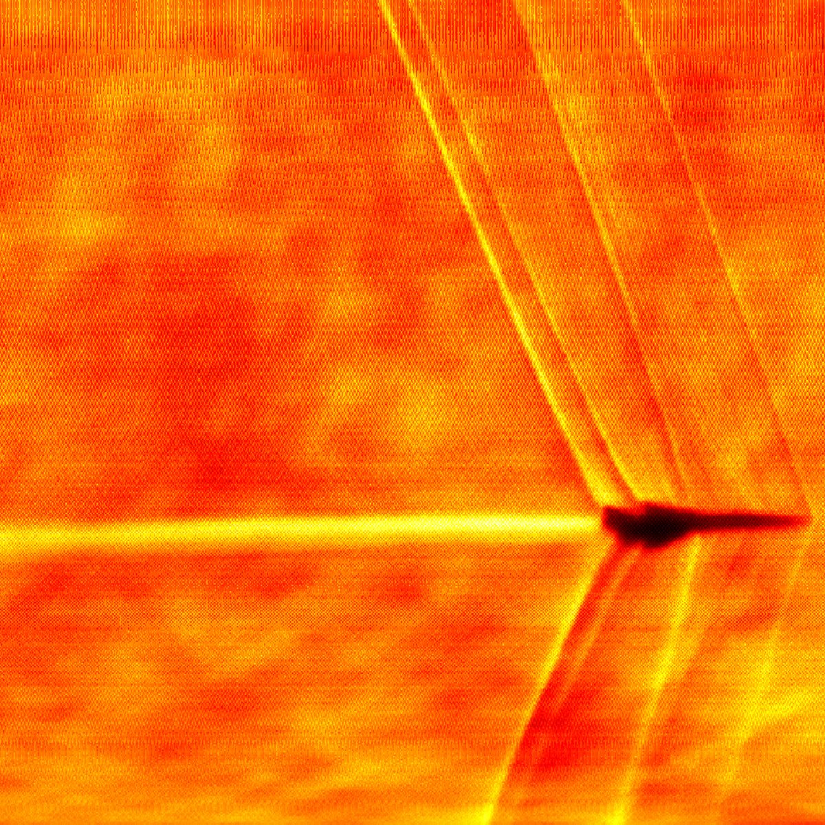 We nailed it.
During XB-1’s second supersonic flight, we partnered with <a href="/NASA/">NASA</a> to take this Schlieren image of XB-1 pushing through the air at supersonic speeds. Here’s the shot, captured by NASA teams on the ground. It documents the changing air density around XB-1 and the
