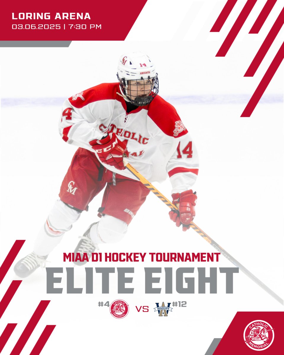 CathMemKnights's tweet image. The Elite Eight game between @CM_Hockey and @AWHS_BoysPuck will take place Thursday in Framingham.