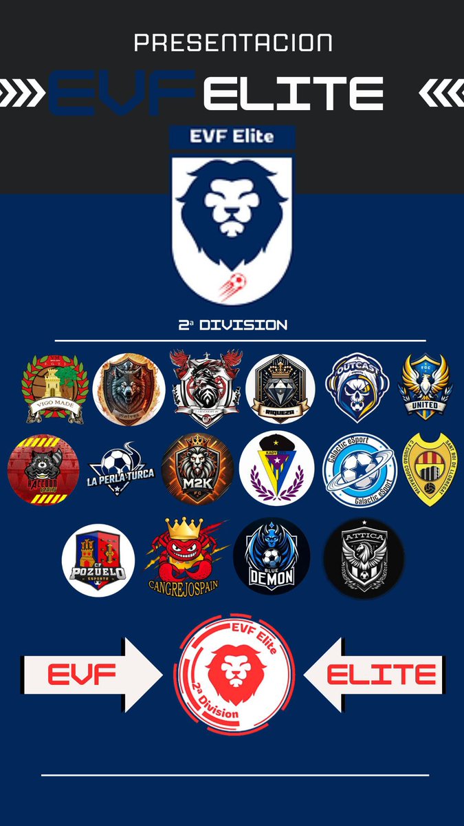 ELITE 2a División 
Presentación de Equipos
<a href="/VigoMadeOficial/">Vigo Made</a> 
<a href="/wolvesVFO/">Wolves CD</a> 
@TasCaigutFC 
<a href="/eSportsOUT_/">Outcast eSports</a> 
<a href="/FgcUnited/">FGC United</a> 
<a href="/RaccoonGamingPS/">Raccoon Gaming</a> 
<a href="/laperlaturca77/">LA PERLA TURCA</a> 
@M2K_FC 
<a href="/KadyCity/">𝗞𝗔𝗗𝗬 𝗖𝗜𝗧𝗬 𝗲𝗦𝗽𝗼𝗿𝘁𝘀</a> 
@galacticesports
<a href="/CopeAses/">Cope ases</a> 
<a href="/repusgang/">REPUS GANG</a> (por Pozuelo)
<a href="/BluedemonsPS4/">Blue Demons</a> 
<a href="/CangrejoeSport/">Cangrejo eSport</a> 
<a href="/AtticaeSport/">Attica eSports</a>