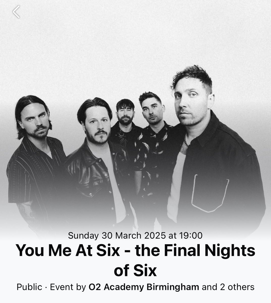 Looking for x1 ticket for the 30th March <a href="/youmeatsix/">You Me At Six</a> show in Birmingham. 
Also, selling one for the 31st if someone wants to join me.
