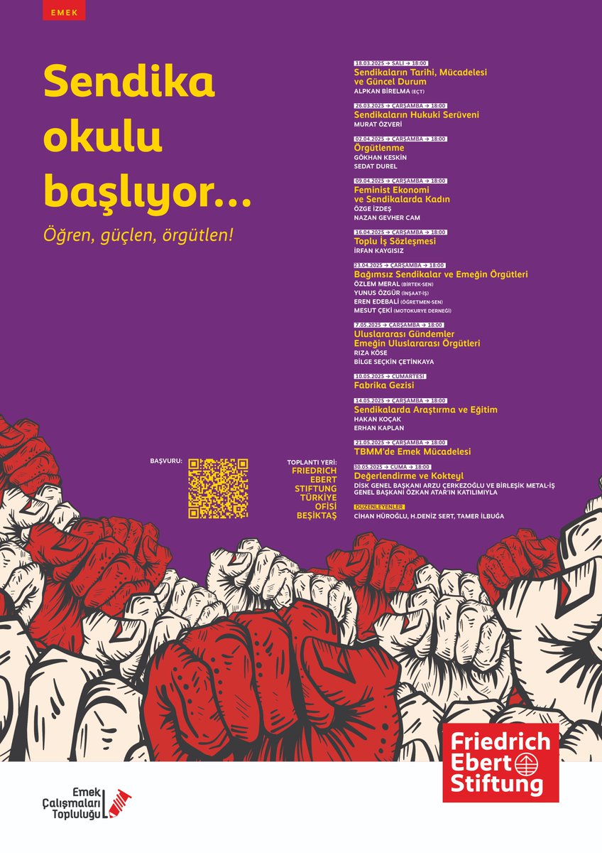 emekcalisma's tweet photo. 📢 Sendika Okulu başlıyor! 📢

Öğren, güçlen, örgütlen! ✊

Sendikaların tarihi, hukuku, örgütlenme deneyimleri ve daha fazlası bu eğitimde yer alıyor. Kaçırmayın!

📅 18 Mart – 30 Mayıs 2025
🔗 Başvuru için: https://t.co/BtOE55GMl5
⏳ Son başvuru: 14 Mart Cuma https://t.co/wV0Hb8MHvP