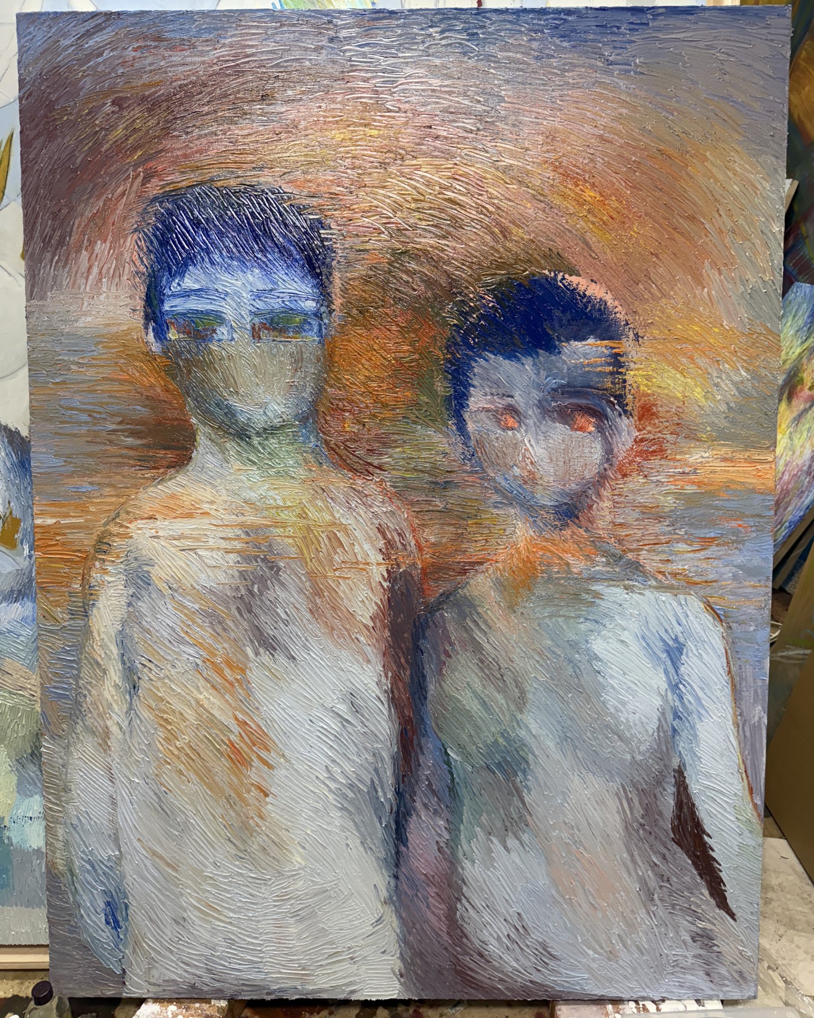 絵画額付(黒) 油絵 uF6-030214人物私の愛しい女たち