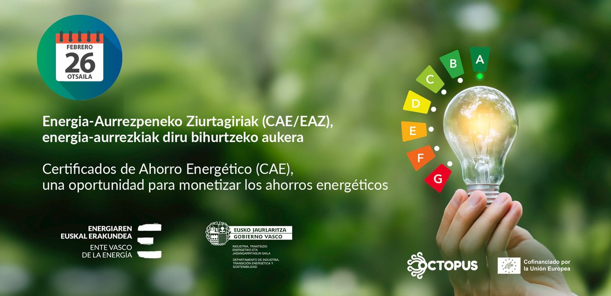 EVEuskadi's tweet image. Energia-Aurrezpeneko Ziurtagiriez jardunaldian izandako aurkezpenak jadanik eskuragarri daude eta saio osoaren grabaketa ikusteko aukera ere, ondoko estekaren bidez. #OCTOPUSproject
➡️ labur.eus/PqnmP