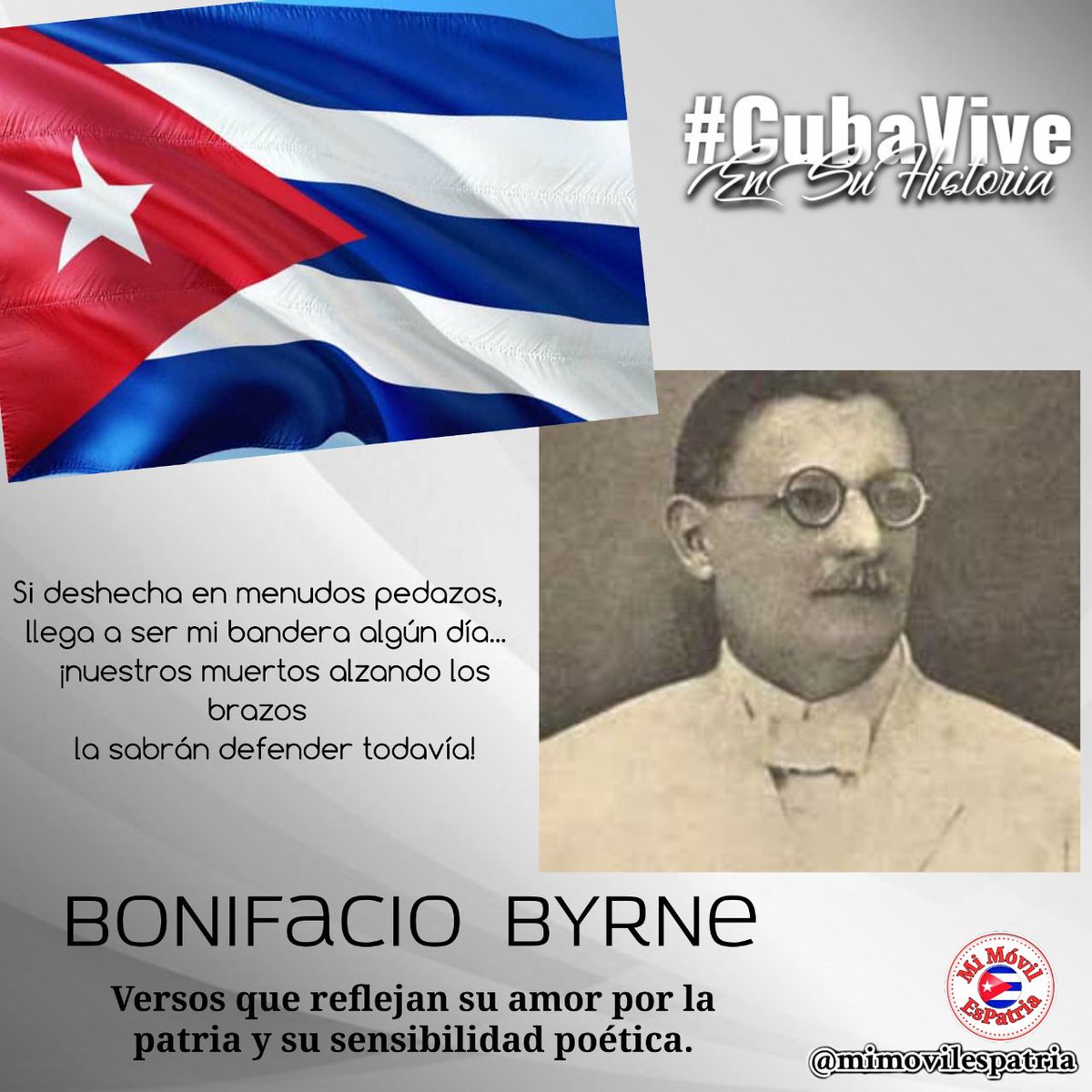 Recordamos hoy el natalicio de Bonifacio Byrne, el poeta de la bandera, 'que no ha sido jamás mercenaria'. #CubaViveEnSuHistoria