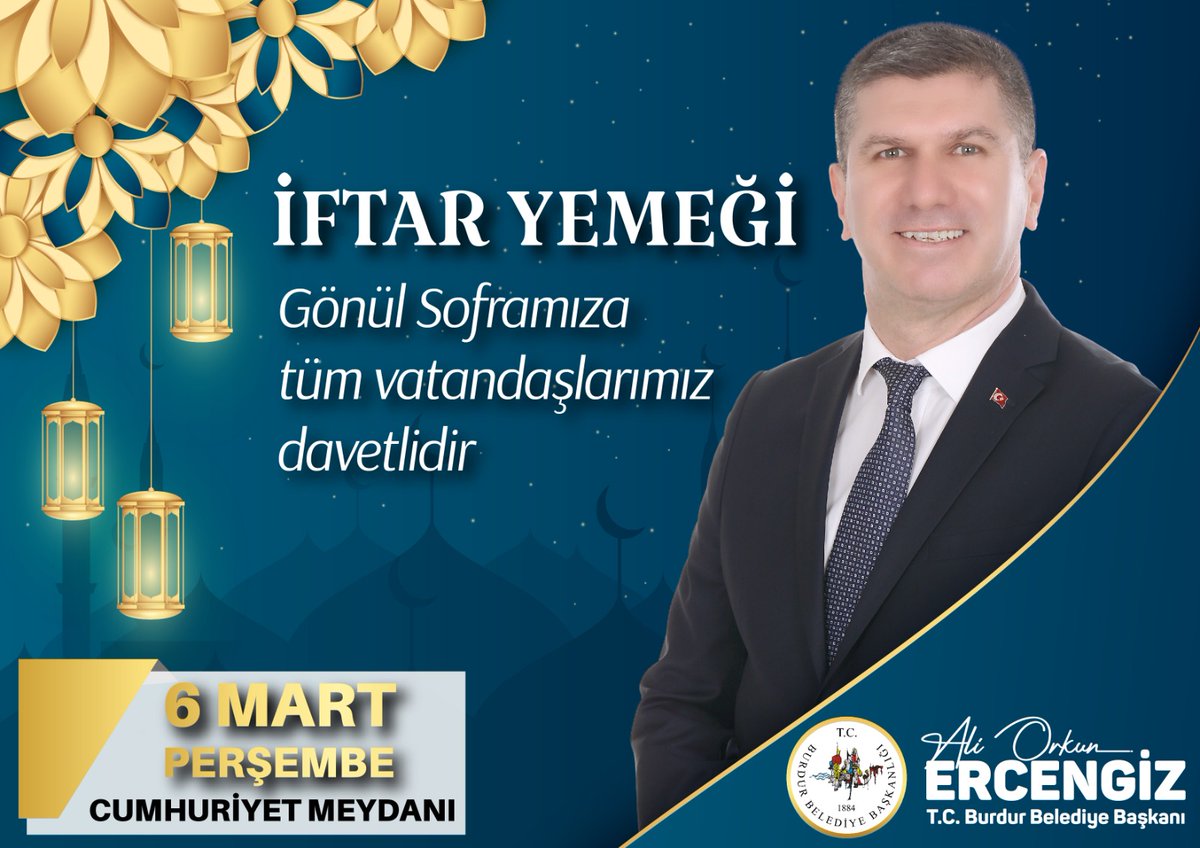 Gönül Sofrası İftarları Başlıyor!

Gönül Sofrası İftar Yemekleri, 6 Mart Perşembe günü Cumhuriyet Meydanı'nda başlıyor! 
Ramazan’ın bereketini ve paylaşma kültürünü birlikte yaşamak için hep birlikte iftar soframızda buluşalım. Tüm halkımız davetlidir!
<a href="/orkunercengiz/">A.Orkun Ercengiz🇹🇷</a>