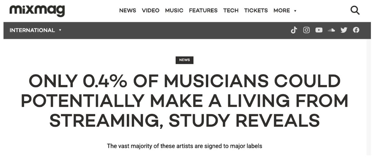 The UK’s Intellectual Property Office reports that only 0.4% of artists could make a living from streaming

The current model is broken. Artists need new ways to build sustainable careers.

Let’s explore the potential of an onchain ecosystem for the music industry 🧵