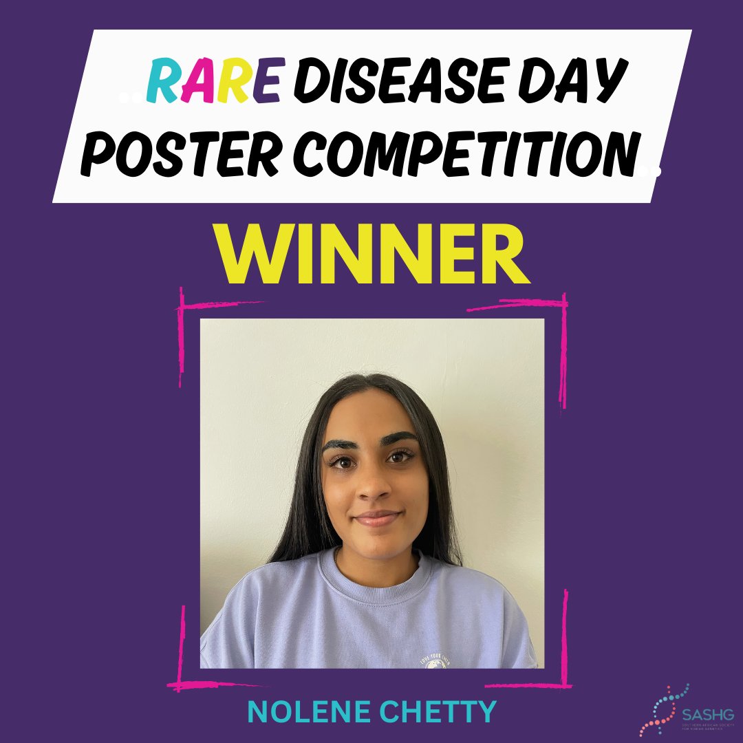 SAHumanGenetics's tweet image. We are thrilled to announce the WINNER of our Rare Disease Poster Competition: Ms Nolene Chetty. 

We thank Nolene for designing a beautiful poster! Thanks also to everyone who entered our poster competition in support of rare diseases!

💙💜💚
#SASHG #RareDiseaseDay #RDD