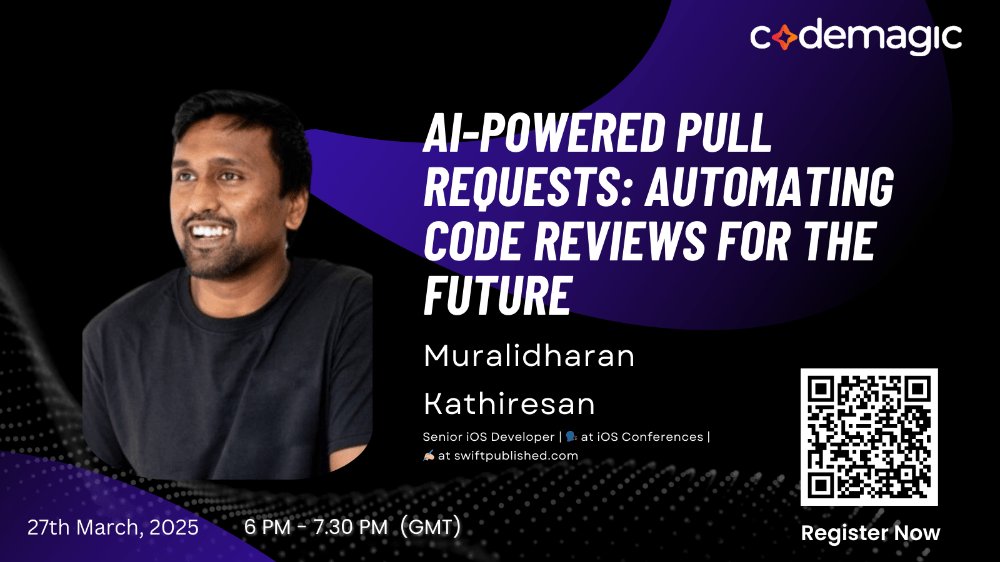 Codemagic (@codemagicio) on Twitter photo 🚀 Exciting news! Codemagic kicks off a new webinar series to share expert knowledge with the community!
We’re excited to host Muralidharan Kathiresan <a href="/Muralidharan_K/">Muralidharan Kathiresan</a>,
Senior iOS Developer, Speaker at iOS Conferences, and Author at swiftpublished.com.
📅 27th March
⏰ 6:00 🚀 Exciting news! Codemagic kicks off a new webinar series to share expert knowledge with the community!
We’re excited to host Muralidharan Kathiresan <a href="/Muralidharan_K/">Muralidharan Kathiresan</a>,
Senior iOS Developer, Speaker at iOS Conferences, and Author at swiftpublished.com.
📅 27th March
⏰ 6:00