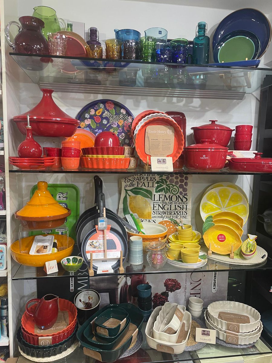 Come check out our lovely display of drinking glasses and jugs in the store! We also have baking dishes, oil cruets, and more to brighten your kitchen. Grab everything you need for Pancake Day, including pans, citrus squeezers, and mixing bowls! #shoplocal