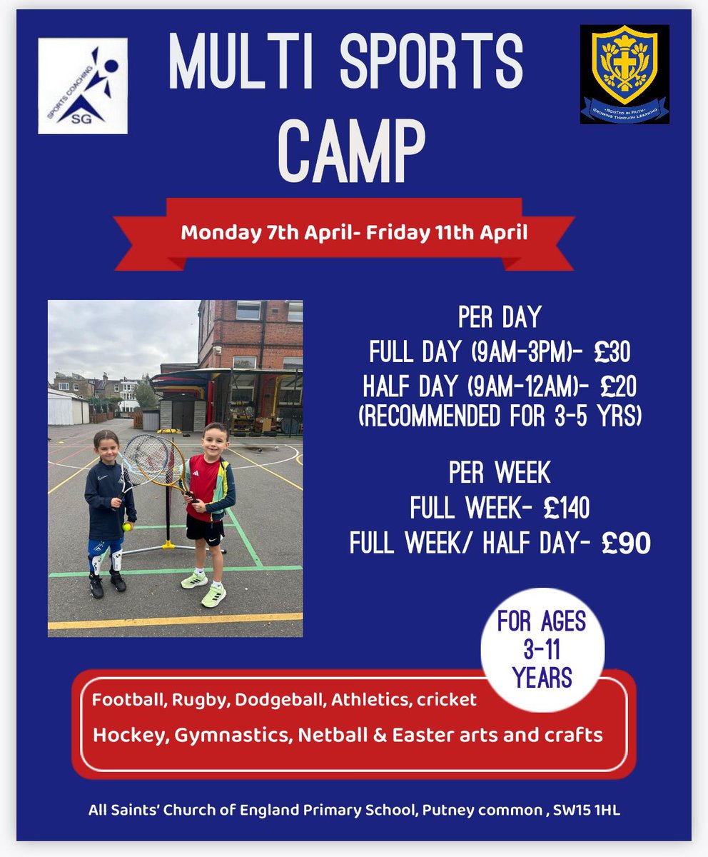 Easter SG Sports Multisports Camp <a href="/AllSaintsSW15/">All Saints' School</a> get booked up now parents! <a href="/OasisPutney/">Oasis Academy Putney</a> <a href="/HurlinghamPrep/">Hurlingham School and Nursery</a> <a href="/prospecths/">Prospect House</a> <a href="/BrandlehowSch/">Brandlehow School</a> <a href="/PutneyMums/">Putney Mums</a> sgsportscoachingltd.getomnify.com/#!/service-det… #eastercamp #putney #multisports #activekids #booknow