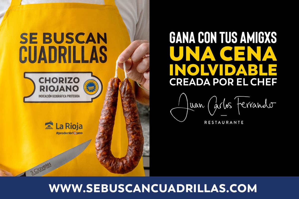 IGP Chorizo Riojano (@chorizo_riojano) on Twitter photo #SeBuscanCuadrillas ¡GANA con tus amigxs una cena inolvidable creada por el Juan Carlos Ferrando <a href="/FerrandoCocina/">Restaurante Juan Carlos Ferrando</a>!
📝 𝗜𝗻𝘀𝗰𝗿𝗶𝗯𝗲 𝘆𝗮 𝗮 𝘁𝘂 𝗰𝘂𝗮𝗱𝗿𝗶𝗹𝗹𝗮 👉 sebuscancuadrillas.chorizoriojano.org
#ProductoRiojano #SeBuscanCuadrillas ¡GANA con tus amigxs una cena inolvidable creada por el Juan Carlos Ferrando <a href="/FerrandoCocina/">Restaurante Juan Carlos Ferrando</a>!
📝 𝗜𝗻𝘀𝗰𝗿𝗶𝗯𝗲 𝘆𝗮 𝗮 𝘁𝘂 𝗰𝘂𝗮𝗱𝗿𝗶𝗹𝗹𝗮 👉 sebuscancuadrillas.chorizoriojano.org
#ProductoRiojano