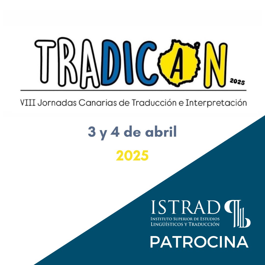 📅 Los días 3 y 4 de abril se celebrará el VIII TRADICAN (<a href="/TRADICANFTI/">TRADICAN</a>) organizado por <a href="/AETI_ULPGC/">Vocalía AETI - ULPGC</a> en la Facultad de TEI de la <a href="/ULPGC/">ULPGC</a> 🌴. Un año más, desde ISTRAD estamos muy emocionados por patrocinar estas jornadas. ¡Nos vemos allí! 🕐

#istrad #traducción #evento #tradican2025