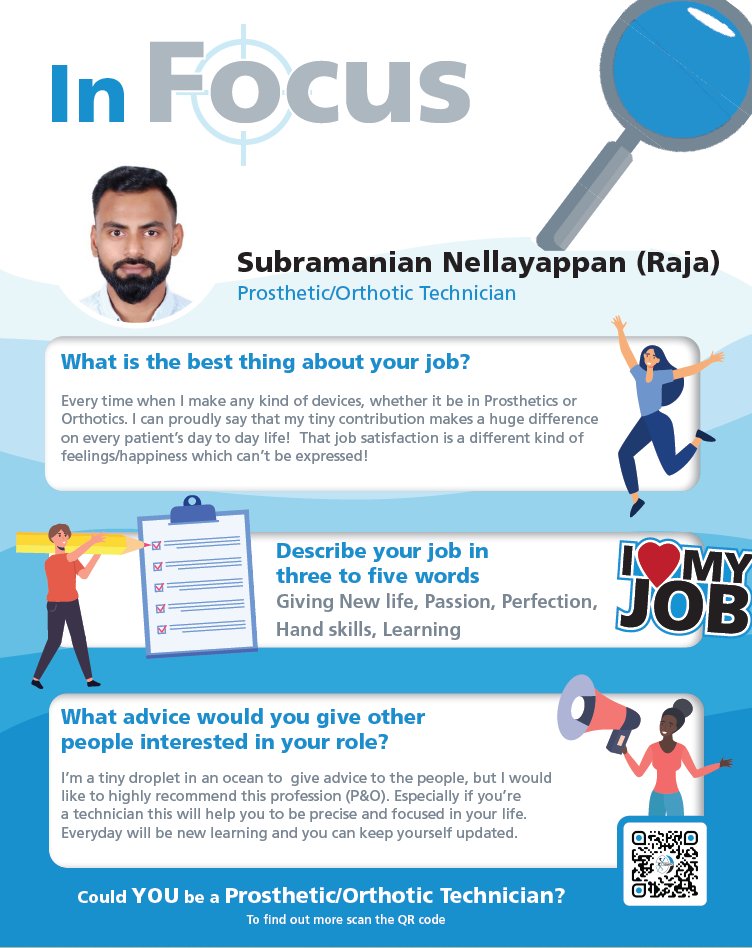 Have you ever considered a Technician career in P&amp;O? Read Raja's perspective on being a Technician. Could YOU be a Prosthetic/Orthotic Technician? Visit bapo.com/careers/ for more info on how to begin your career journey! #Orthotics #Prosthetics #NCW2025