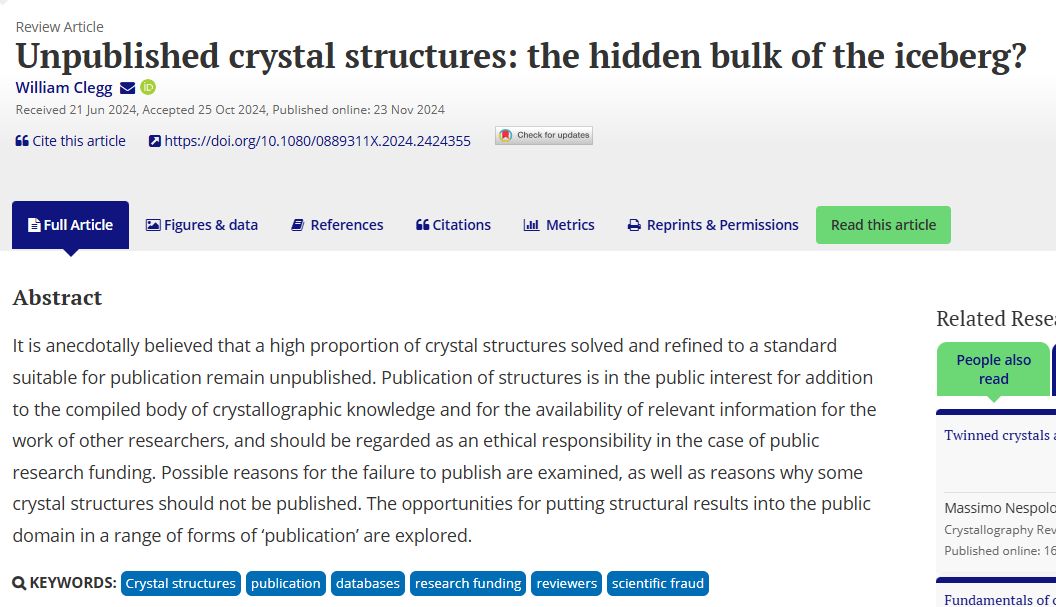 This week's reading suggestion: Crystallography Reviews, 2024, 1–18.
doi.org/10.1080/088931…
#Crystallography
Have a nice week!