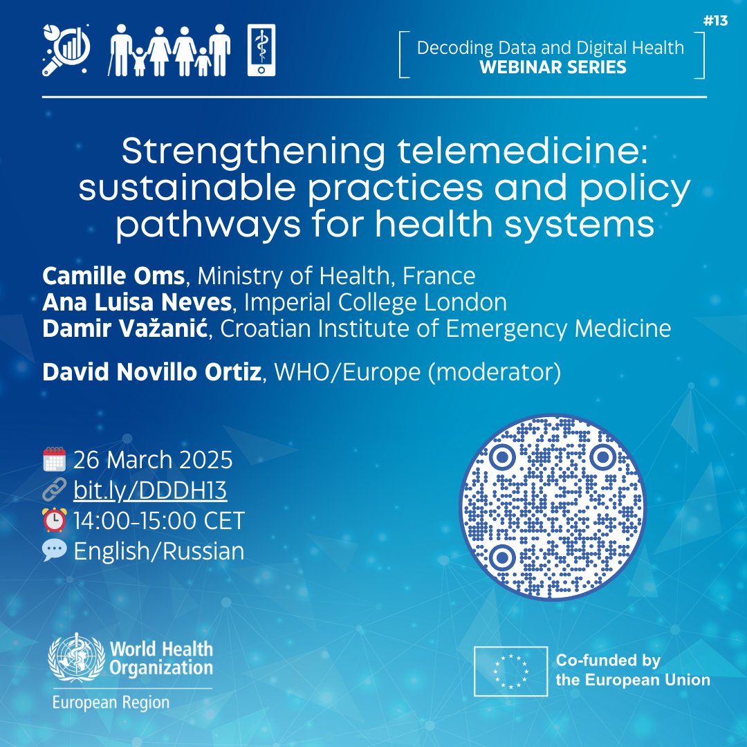 WHO/Europe (@who_europe) on Twitter photo Have you ever had a remote doctor’s appointment? This is now possible in almost 80% of WHO/Europe countries that address #telemedicine.
Join our webinar co-hosted with <a href="/OECD/">OECD ➡️ Better Policies for Better Lives</a> to learn more about latest telemedicine tools and best practices.
🔗 Register: bit.ly/4i6k5AM Have you ever had a remote doctor’s appointment? This is now possible in almost 80% of WHO/Europe countries that address #telemedicine.
Join our webinar co-hosted with <a href="/OECD/">OECD ➡️ Better Policies for Better Lives</a> to learn more about latest telemedicine tools and best practices.
🔗 Register: bit.ly/4i6k5AM
