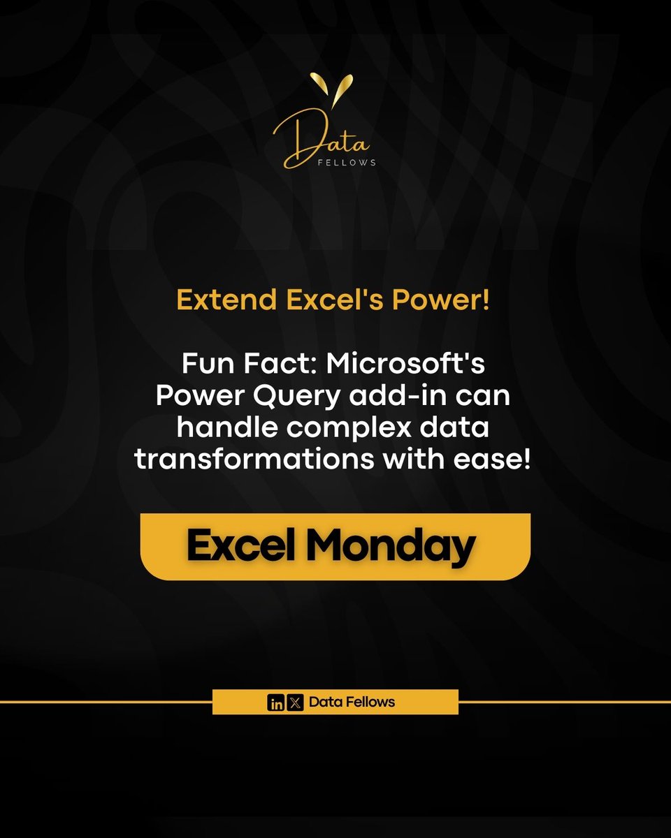 DatafellowsInfo's tweet image. Today on Excel Monday, discover Excel add-ins and plugins to enhance its functionality👇🏾.
RT, Follow and Like for more data tips and hacks .
#MondayMotivation #Excel_Fun