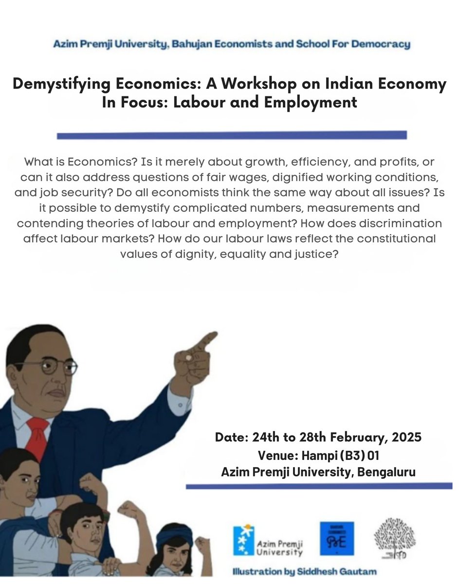Rajendran Narayanan (@rajendran_naray) on Twitter photo Thread: We wrapped up the hugely gratifying Demystifying Economics Workshop held in <a href="/azimpremjiuniv/">Azim Premji University</a> . This was the 3rd edition and was co-organised with <a href="/BahujanEcon/">Bahujan Economists</a> & School for Democracy. The hope with this annual workshop is to build bridges between academia & practitioners. Thread: We wrapped up the hugely gratifying Demystifying Economics Workshop held in <a href="/azimpremjiuniv/">Azim Premji University</a> . This was the 3rd edition and was co-organised with <a href="/BahujanEcon/">Bahujan Economists</a> & School for Democracy. The hope with this annual workshop is to build bridges between academia & practitioners.
