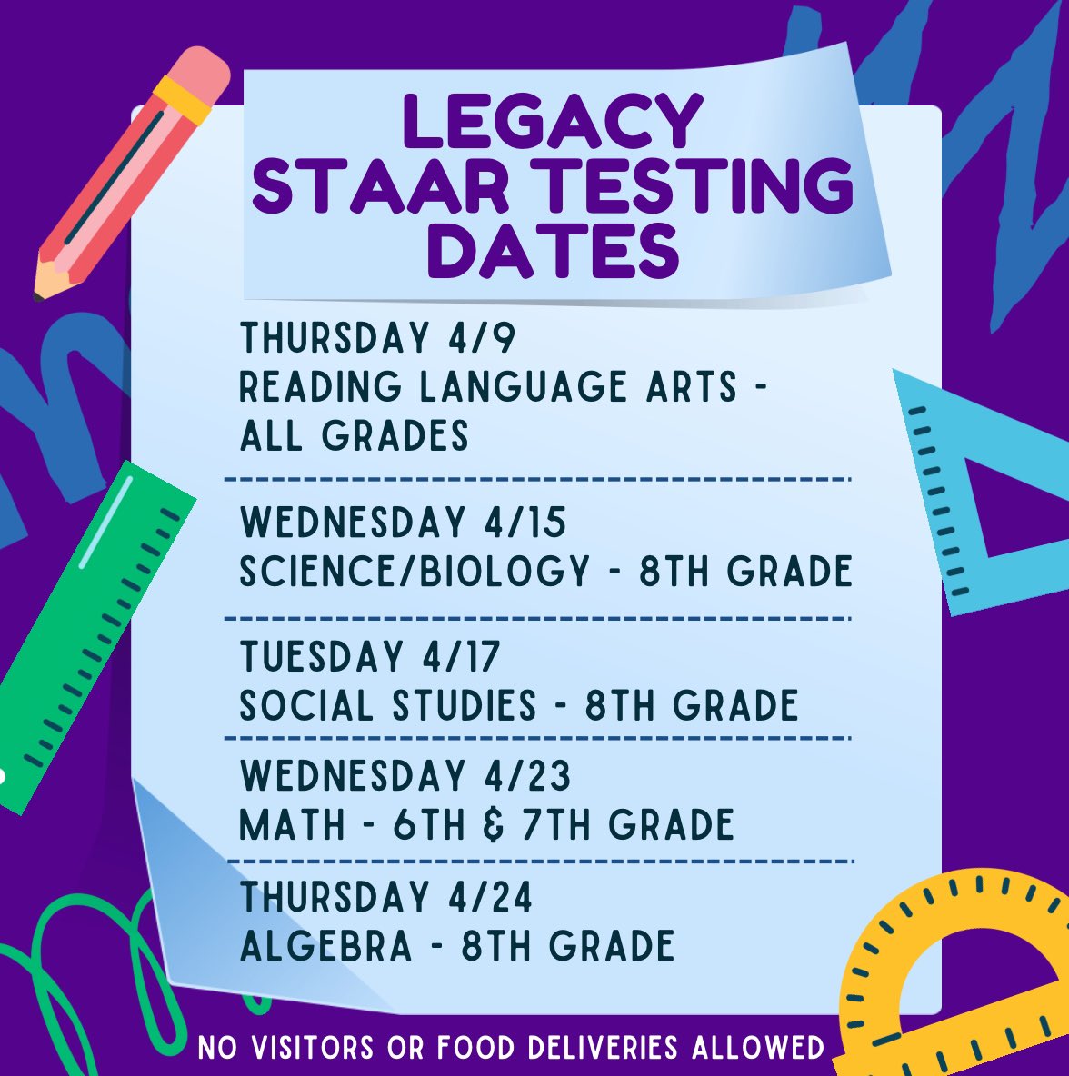 Mark your calendars for upcoming STAAR testing days! <a href="/ECISDtweets/">East Central ISD</a> <a href="/Barbela9/">Dr. Lori Barber</a>