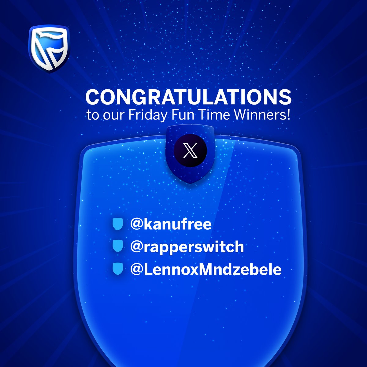StandardBankSZ's tweet photo. Congratulations to our #FridayFunTime winners! ๐คฉ
Kindly DM us your contact number and nearest branch for prize collection. ๐
#BlueLove https://t.co/EOgDSTOPHQ