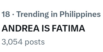 top eighteen with more than three k tweets 

pang three k yung tweet ko sa og tweet. ito more than what is shown a minute ago.

ANDREA IS FATIMA

 #FPJBQHindiIpagpapalit