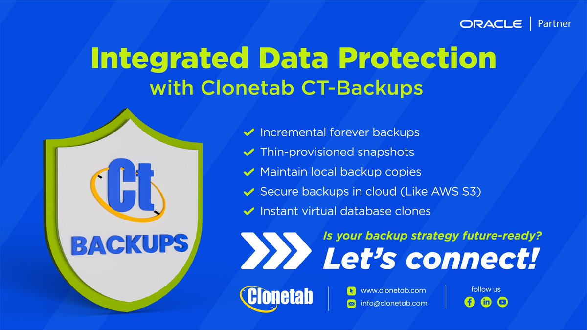 Clonetab's tweet image. #dataprotection #DataProtectionSolutions #snapshot #DBA #oracle #databaseadministration #databasemanagement