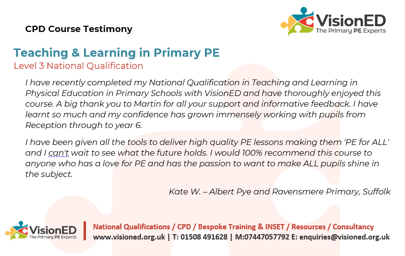martin_radmore's tweet photo. It's always great to receive feedback from our learners. Here's our latest from Kate, who's just completed her Level 3 Teaching & Learning in PE in Primary Schools with us. She is an incredible & whizzed through the course. Well done Kate
#pecpd #primarype #teachingpe #peteaching https://t.co/GyHYPPLsE6