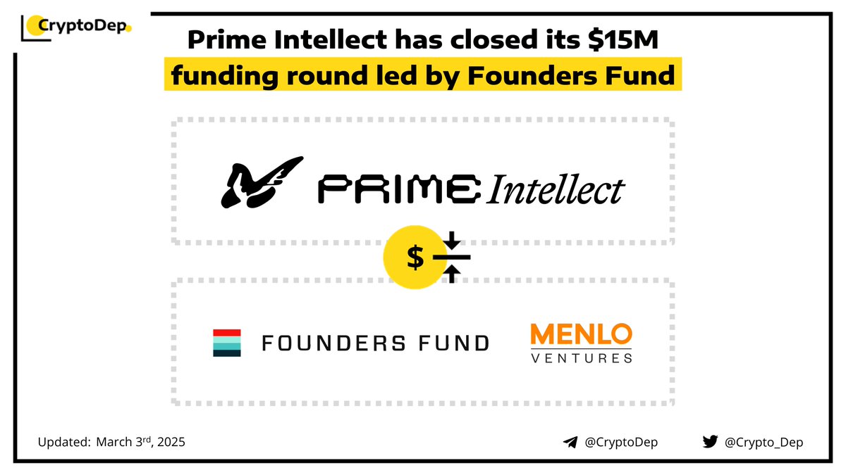 ⚡️ @PrimeIntellect has closed its $15M funding round led by @FoundersFund Prime  Intellect, an infrastructure provider that aims to make compute and AI  universally accessible, announces the closure of its $15M fundraising.