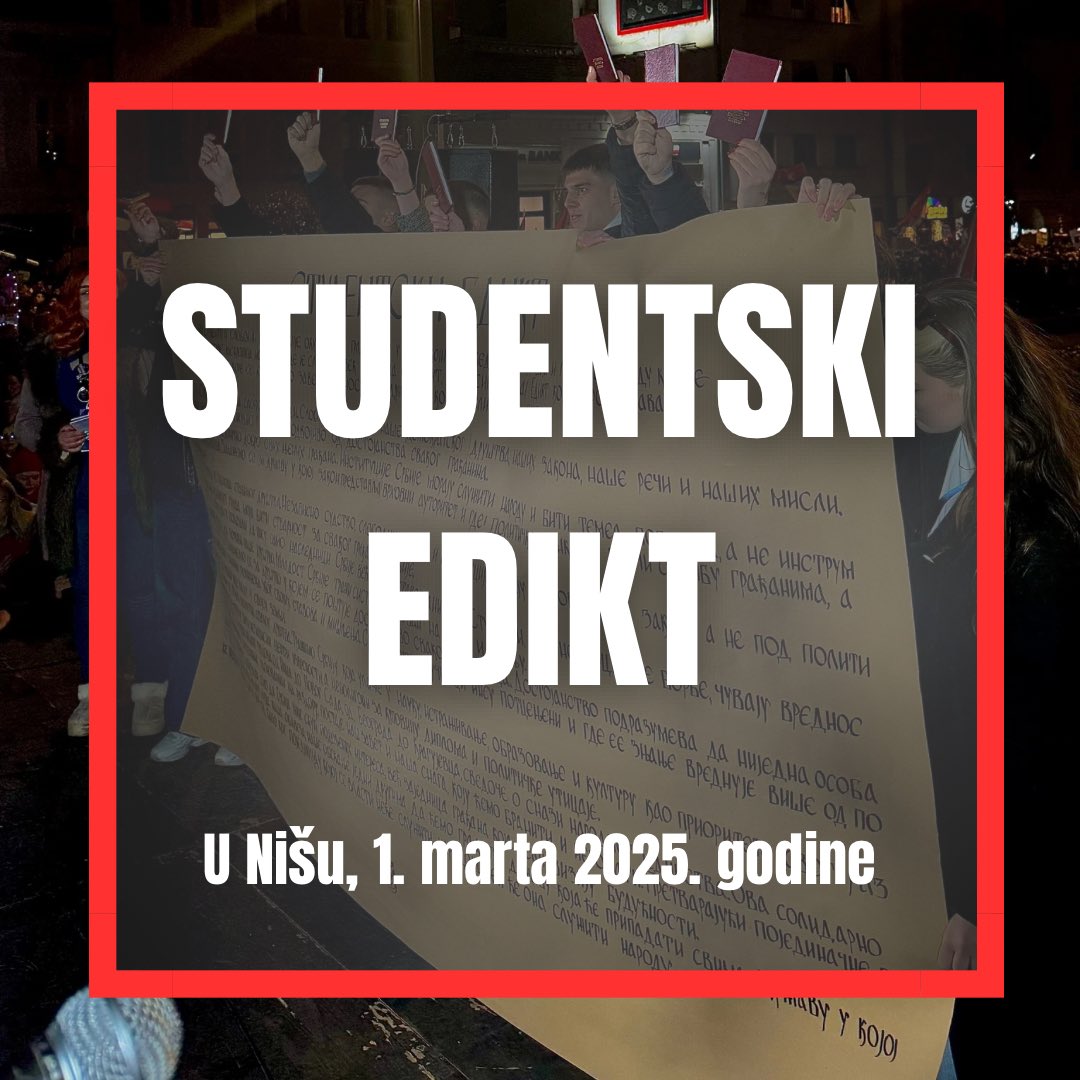 ngs_nis's tweet image. STUDENTSKI EDIKT

Donet u Nišu, 1. marta 2025. godine

#studenti #niš #studentskiedikt