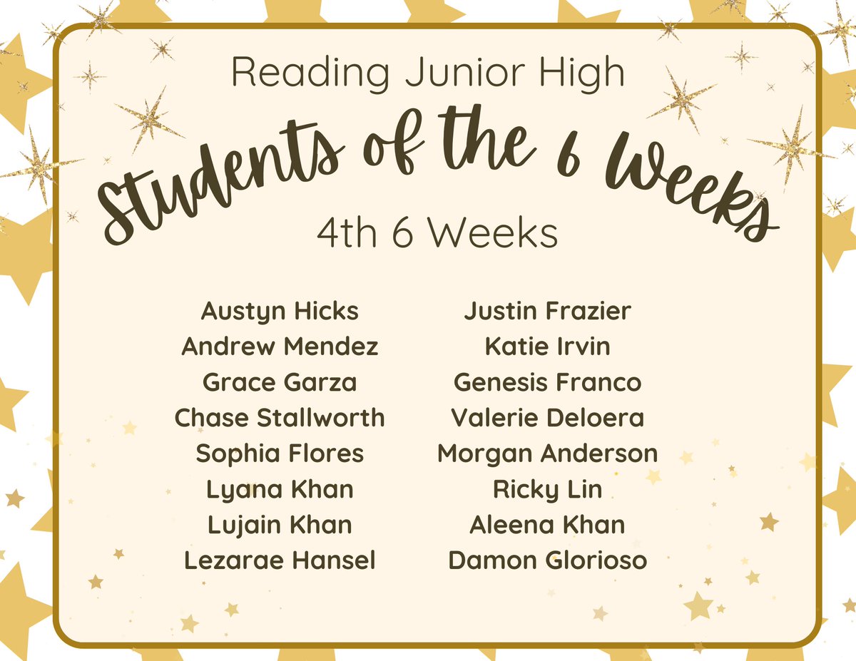 Congratulations to our 4th 6 Weeks Students of the Six Weeks!