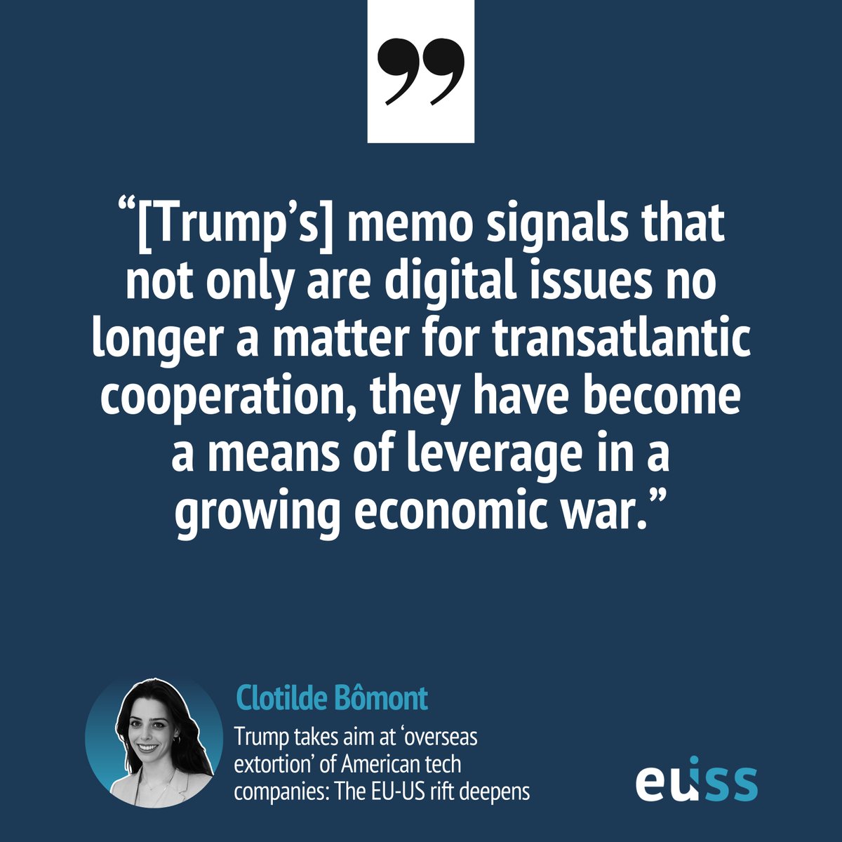 EU Institute for Security Studies (@eu_iss) on Twitter photo 📱 The growing challenges of cooperation between the EU and the US in the #digital sector highlight the urgent need for Europe to reduce its dependence on 🇺🇸 #BigTech.
<a href="/ClotildeBomont/">Clotilde Bômont</a> defines 3 action points for the EU towards digital sovereignty. iss.europa.eu/publications/c… 📱 The growing challenges of cooperation between the EU and the US in the #digital sector highlight the urgent need for Europe to reduce its dependence on 🇺🇸 #BigTech.
<a href="/ClotildeBomont/">Clotilde Bômont</a> defines 3 action points for the EU towards digital sovereignty. iss.europa.eu/publications/c…