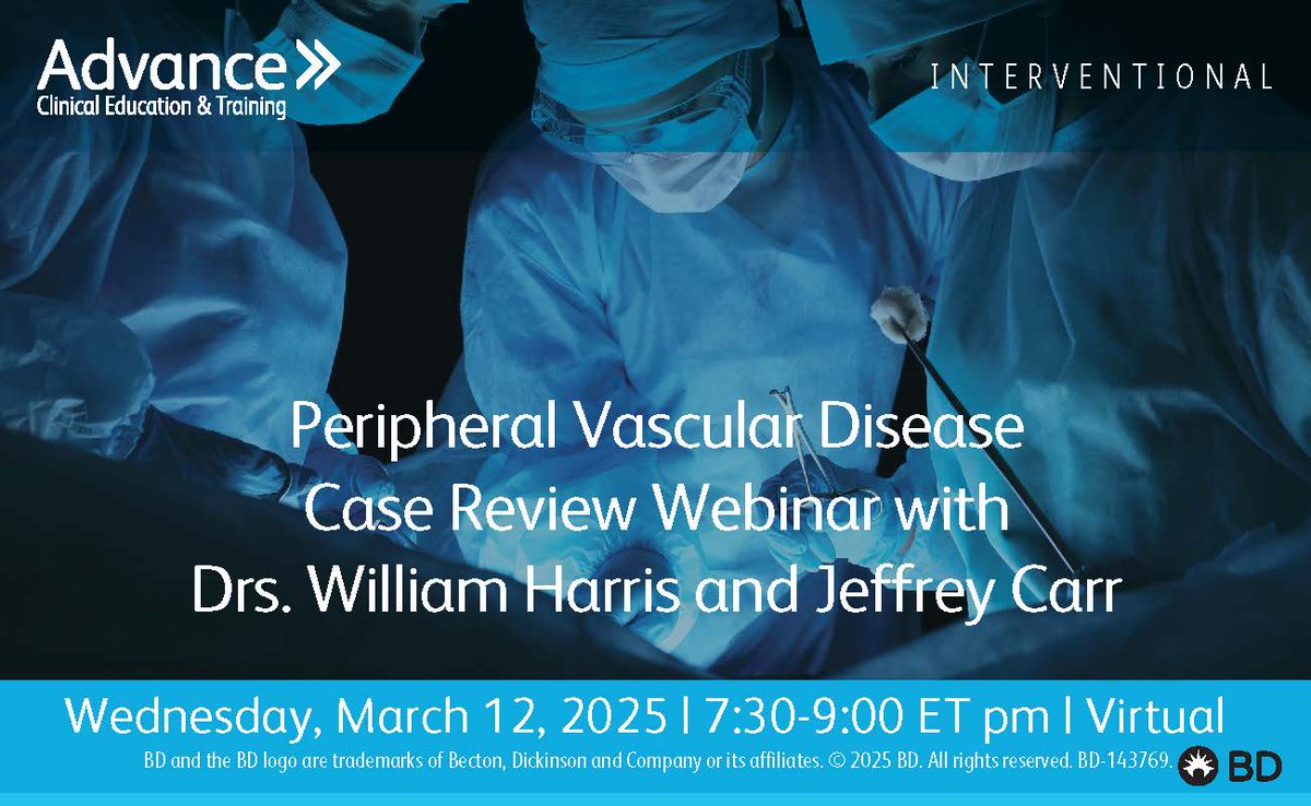 Join Drs. William Harris and Jeffrey Carr on March 12th at 7:30 pm ET for case reviews focused on treating iliofemoral occlusions, peripheral arterial disease and lower extremity superficial venous reflux. Register here: bit.ly/4g2z2Sh