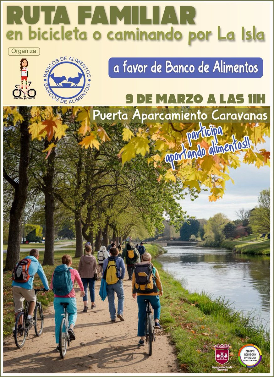 🚲Deportes anuncia una ruta ciclista solidaria “para toda la familia”
El evento se celebrará el 9 de marzo en la Isla.
🕒Hora: 11:00 h
🏞️Lugar: Zona de la Isla, Plasencia
🚶‍♀️Actividades: Ruta en bicicleta y caminata
Aportación solidaria: Alimentos no perecederos Banco alimentos