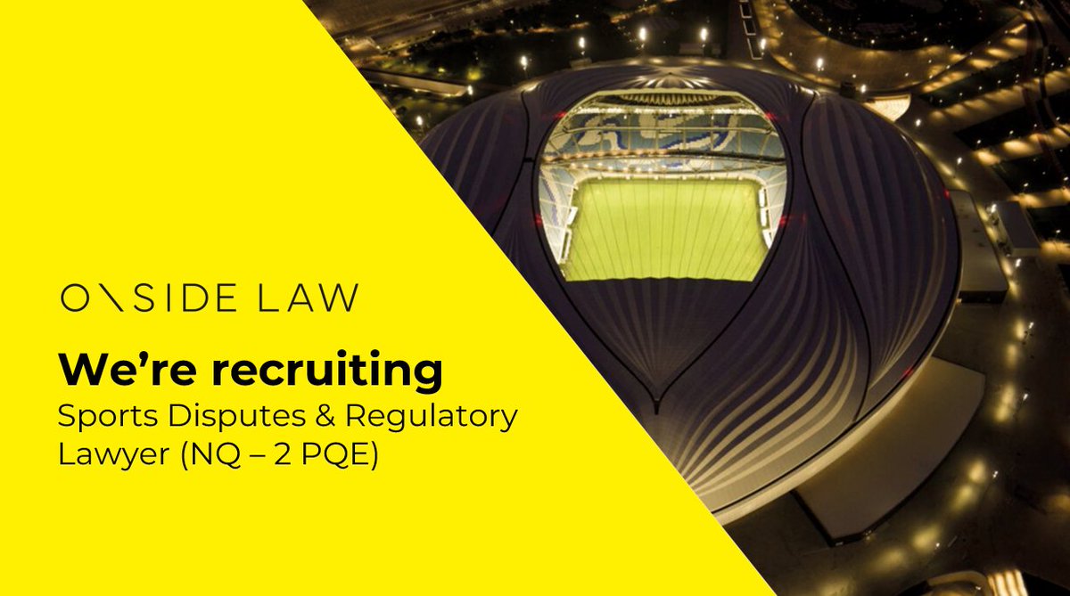 We're recruiting!

We're seeking a talented &amp; ambitious NQ - 2 PQE disputes &amp; regulatory lawyer to join our team. 

For a full job description &amp; details on how to apply please head over to our website. ⬇️ 

onsidelaw.co.uk/news-update/we… 

#Recruitment #SportsLaw #Disputes #Regulatory
