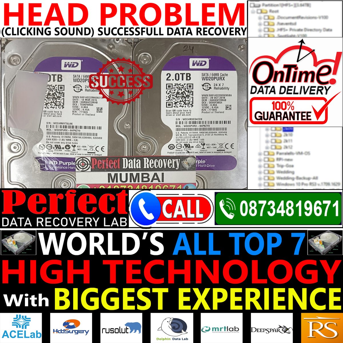 "2TB drive recovered! Clicking sounds? No problem! Expert head replacement &amp; data extraction by Perfect Data Recovery Lab. Your data is safe with us! #DataRecovery #TechSupport"