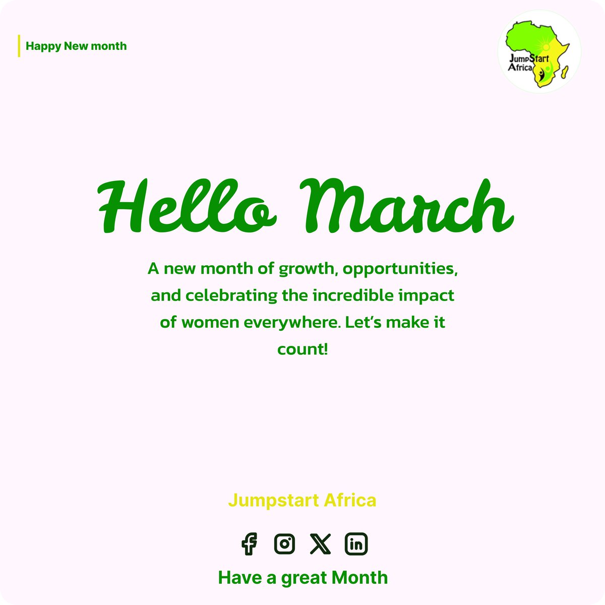 🌸 Hello, March! A new month of opportunities, growth, and celebrating the strength and impact of women everywhere. Let’s make it count! 💪✨

#March #WomenInLeadership #Empowerment #growthanddevelopment