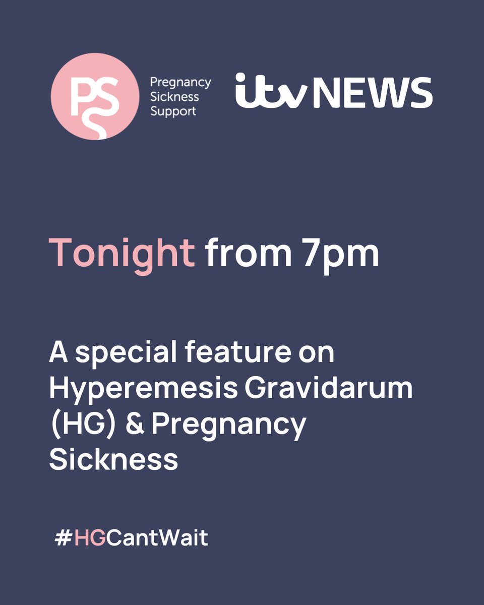 Tonight 7PM on ITV News: A special report on Hyperemesis Gravidarum (HG) and its devastating impact, particularly on mental health. Women are still being dismissed, left without treatment, and feeling isolated. 

This cannot continue. Join the conversation #HGCantWait #ITVNews