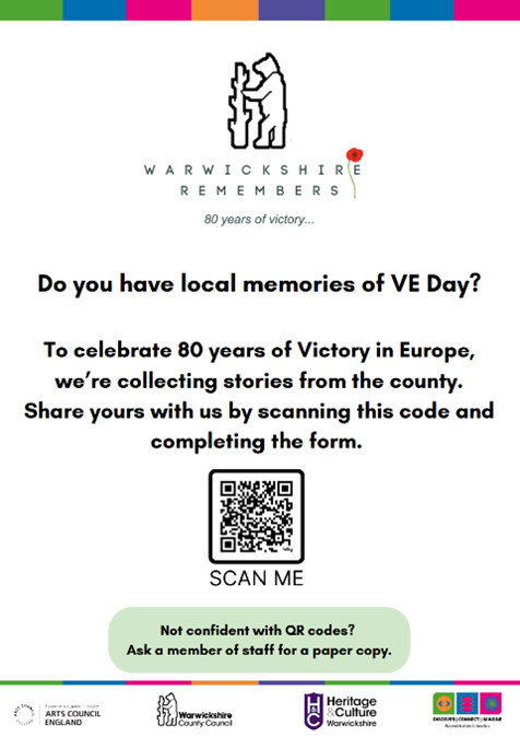 NBBC (@nbbcouncil) on Twitter photo Nuneaton and Bedworth residents who remember Victory in Europe Day (VE Day) on 8 May 1945 are being invited to share their memories towards an important community history project run by <a href="/warkslibraries/">Warwickshire Libraries</a>. π
warwickshire.gov.uk/news/article/6β¦ Nuneaton and Bedworth residents who remember Victory in Europe Day (VE Day) on 8 May 1945 are being invited to share their memories towards an important community history project run by <a href="/warkslibraries/">Warwickshire Libraries</a>. π
warwickshire.gov.uk/news/article/6β¦