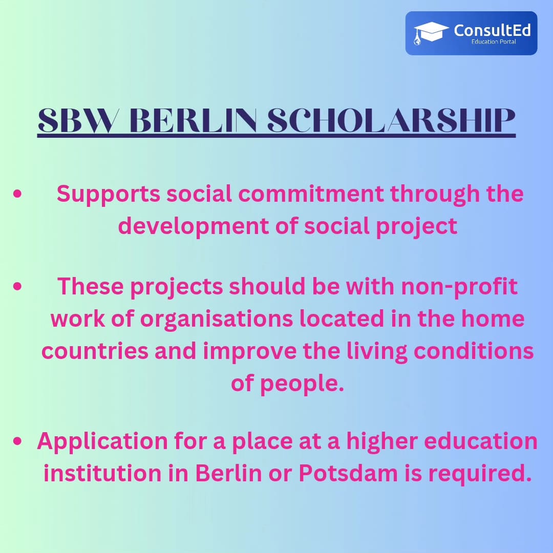 ConsultEd15's tweet image. 5th and the last one from this scholarship series for German universities. Make sure you work on your proposal for a competitive advantage for this scholarship. Also apply well in advance. You got this, good luck :)
#ConsultEd #SBW #scholarship #Berlin #Germany #masterscholarship