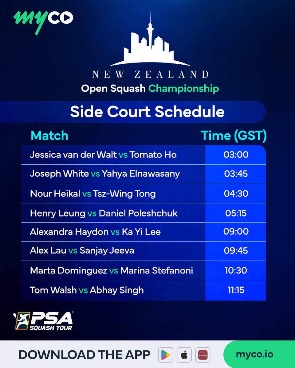 myco_io's tweet photo. The stage is set, the racquets are ready, and the battle begins!🔥 Day 1 of the New Zealand @PSASquashTour  Open is here, and every rally counts. 
Tune in live on Myco! 🎬🏆

#NZSquashOpen #Squash #Myco #Streaming https://t.co/tH7VSRLrNC