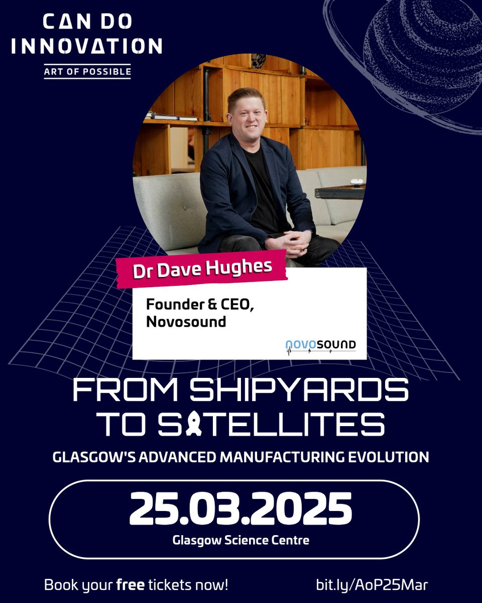 CANDOsummit's tweet image. 📢 Join Dr Dave Hughes at #ArtofPossible
🚀 Dr Dave Hughes is the Founder and CEO of @novosounduk, a @UniWestScotland spinout revolutionising industries including aerospace & healthcare with flexible ultrasound sensors
🎟️ bit.ly/AoP25Mar
#Glasgow850 #InnovationJourney