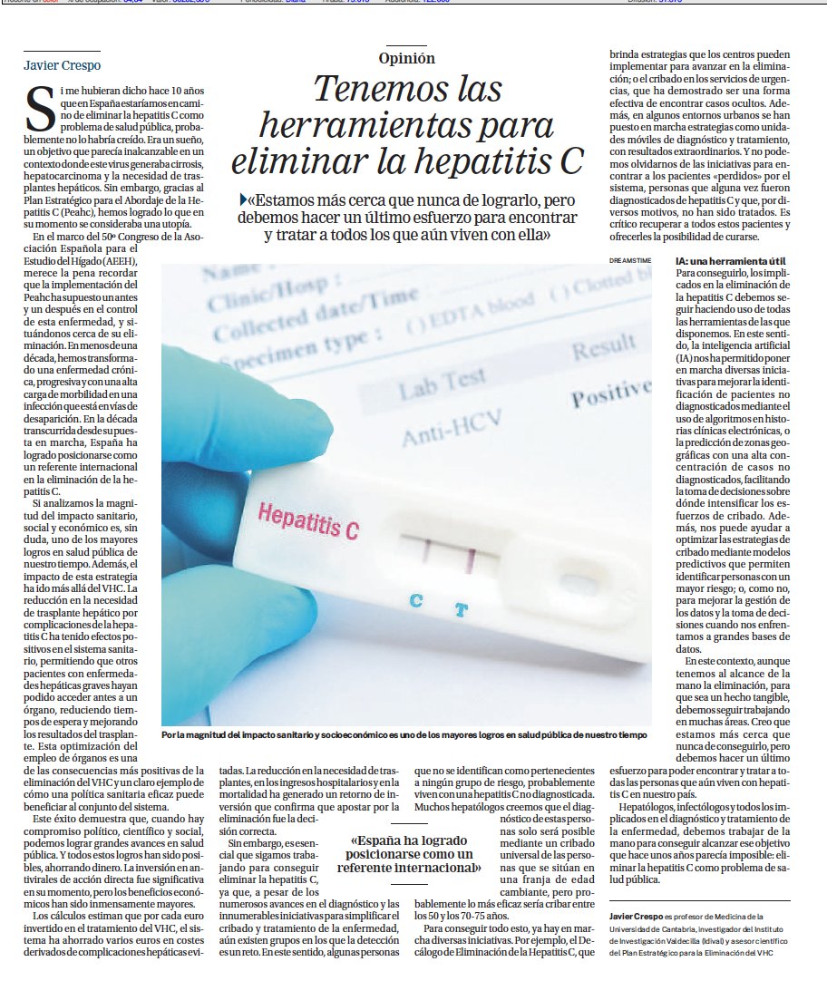 Javier Crespo (@drjaviercrespo) on Twitter photo Tenemos las herramientas, USEMOSLAS.
Estamos a un paso de la eliminación del #VHC. Demos este paso.
<a href="/AEEHLiver/">Asociación Española para el Estudio del Hígado</a> <a href="/fneth_org/">FNETH</a> <a href="/asscatinforma/">ASSCAT</a> <a href="/sepdigestiva/">Sociedad Española de Patología Digestiva (SEPD)</a> <a href="/IDIVALdecilla/">IDIVAL</a> <a href="/scsalud/">Servicio Cántabro de Salud</a> Tenemos las herramientas, USEMOSLAS.
Estamos a un paso de la eliminación del #VHC. Demos este paso.
<a href="/AEEHLiver/">Asociación Española para el Estudio del Hígado</a> <a href="/fneth_org/">FNETH</a> <a href="/asscatinforma/">ASSCAT</a> <a href="/sepdigestiva/">Sociedad Española de Patología Digestiva (SEPD)</a> <a href="/IDIVALdecilla/">IDIVAL</a> <a href="/scsalud/">Servicio Cántabro de Salud</a>